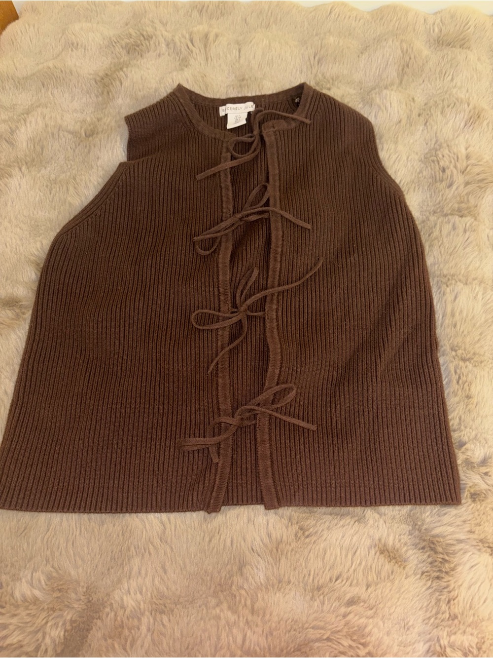 Sincerely Jules S Ribbed Knit Tie Front Brown Sweater Vest